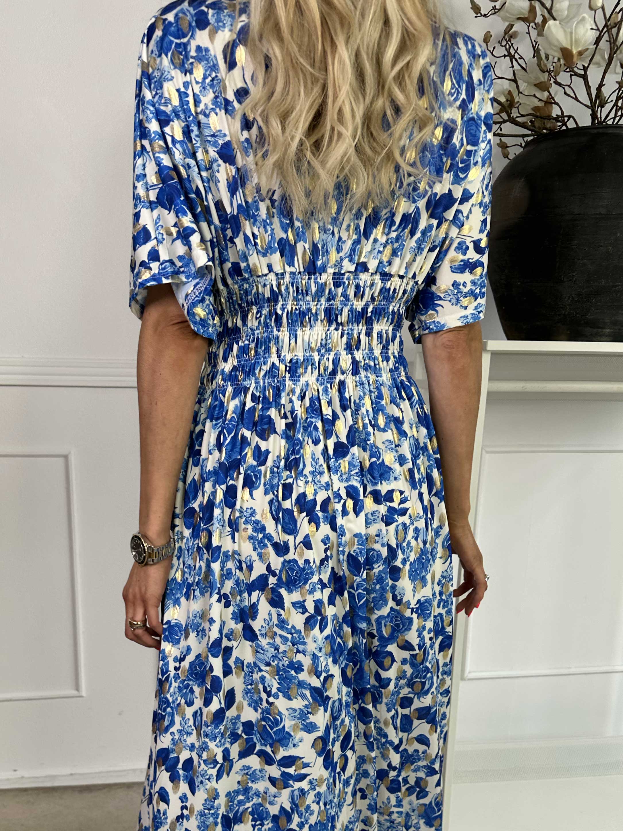 Pams Small Rose - Elastisk klänning med blommigt tryck och gulddetaljer